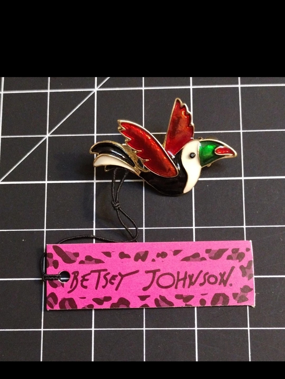 Betsey Johnson Multicolor Enamel Metal Bird Brooch Pin Also Necklace Charm Back
